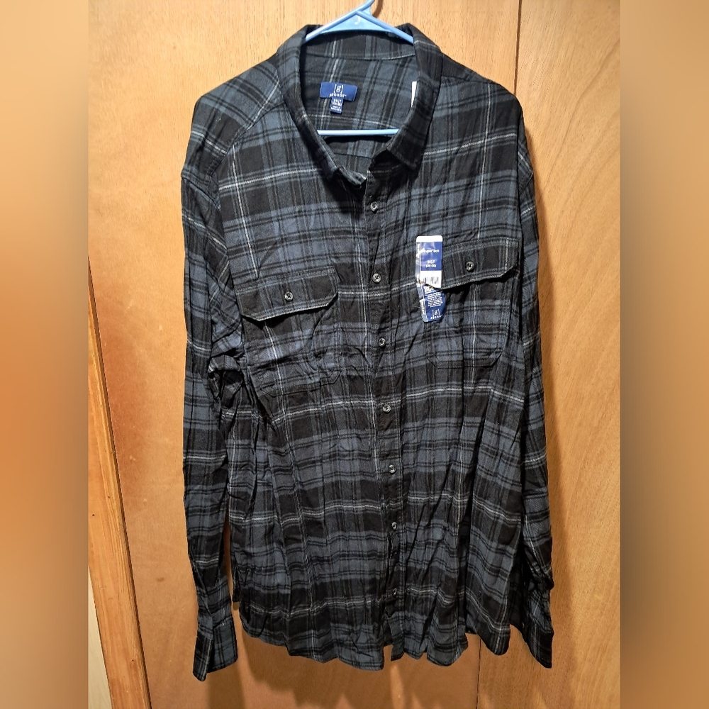 George Men's Black and Gray Flannel Plaid Button Down Shirt
